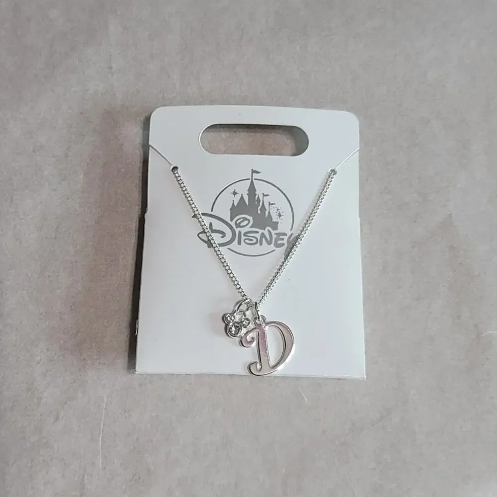 Disney Silver-Tone Necklace With 'D' Pendant and Mickey Mouse Charm Rhinestone